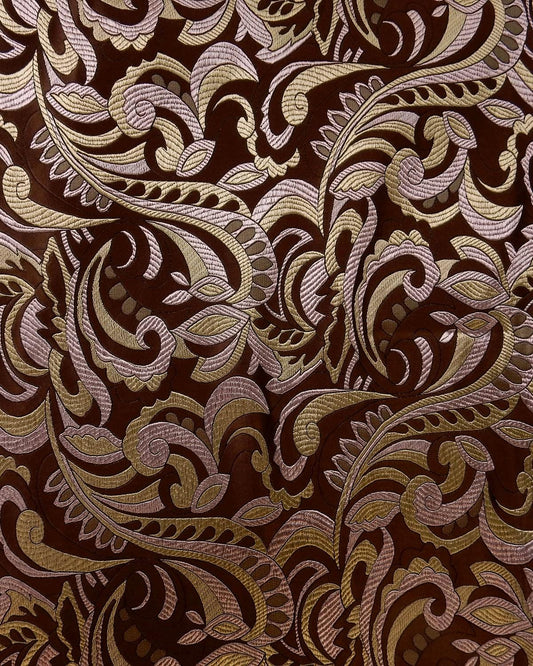 Brown Gold Floral Silk Brocade Fabric (30 in.) Sold By The Yard