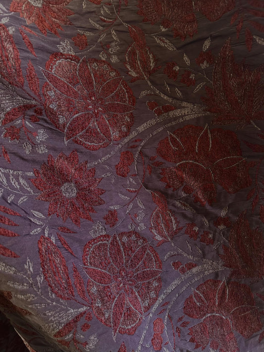 BROWN COPPER RED Floral Chenille Upholstery Brocade Fabric (56 in.) Sold By The Yard