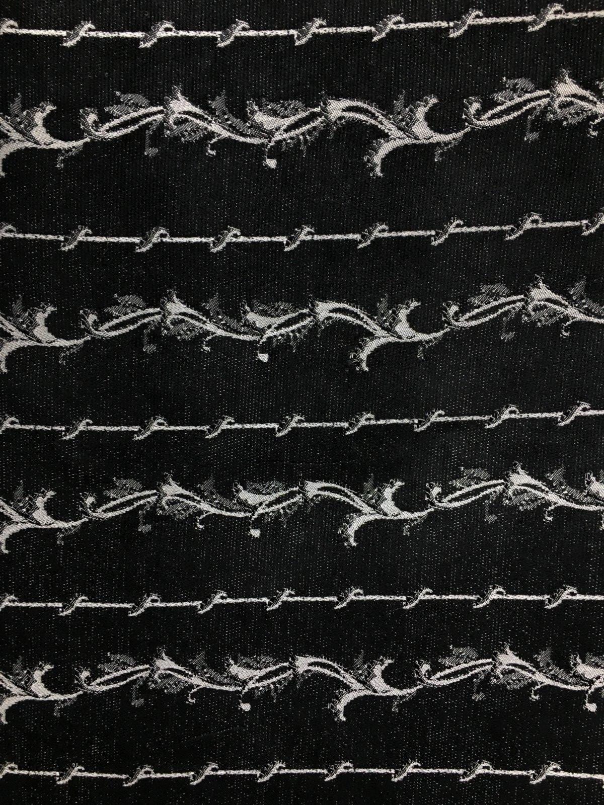 BLACK SILVER Floral Chenille Upholstery Fabric (54 in.) Sold By The Yard