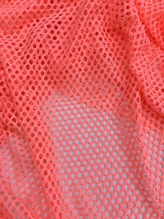 BRIGHT CORAL Fishnet Mesh Small Hole Stretch Spandex Fabric (60 in.) Sold By The Yard