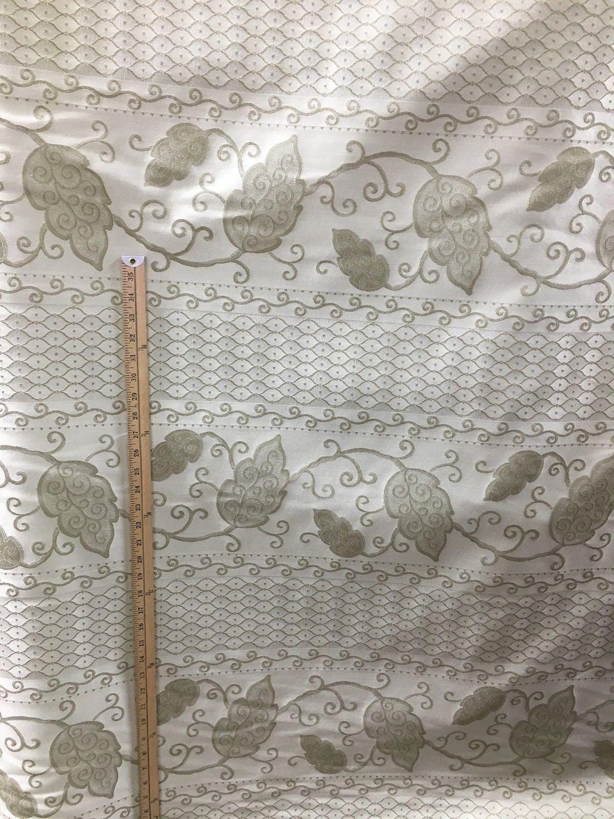 SAGE BEIGE Leaves Floral Upholstery Drapery Brocade Fabric (54 in.) Sold By The Yard