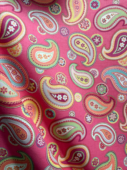 PINK MULTICOLOR Paisley Upholstery Drapery Cotton Fabric (54 in.) Sold By The Yard