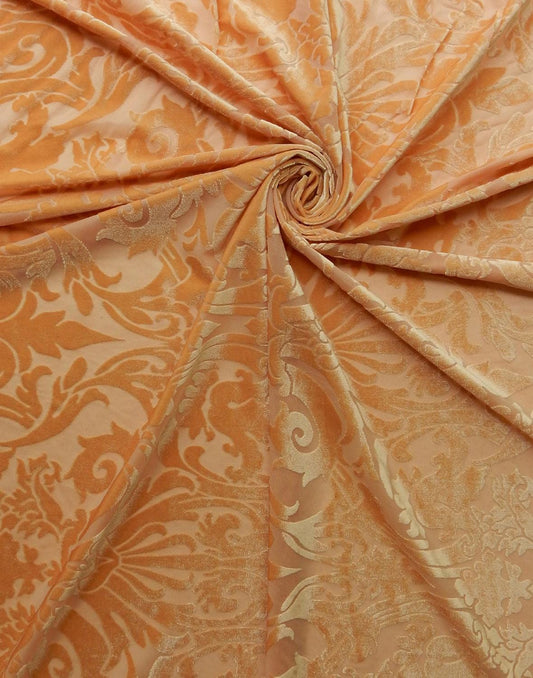 GOLD Damask Floral Burnout Stretch Velvet Fabric (58 in.) Sold By The Yard