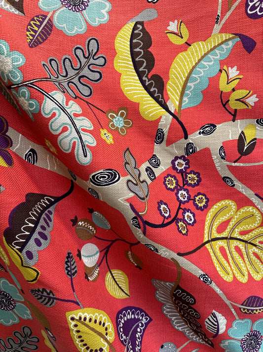 P Kaufmann Orange Multicolor Floral Cotton Pique Fabric (54 in.) Sold By The Yard