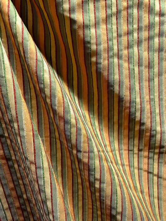 ORANGE GREEN Striped Chenille Upholstery Brocade Fabric (54 in.) Sold By The Yard