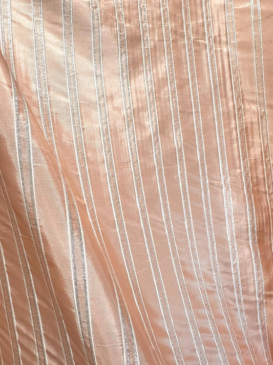 PEACH SILVER Metallic Striped Taffeta Fabric (55 in.) Sold By The Yard