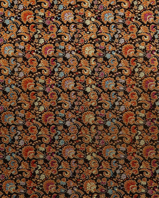 Gold Black Multicolor Floral Silk Brocade Fabric (30 in.) Sold By The Yard