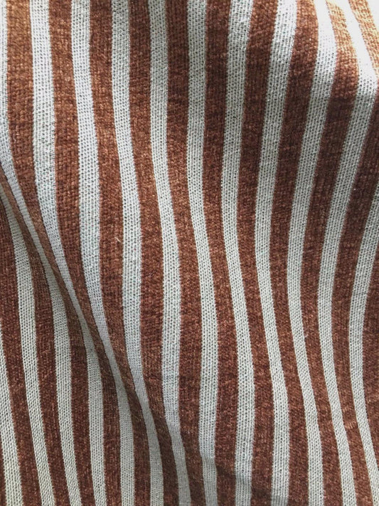 BROWN BEIGE Striped Chenille Upholstery Brocade Fabric (54 in.) Sold By The Yard