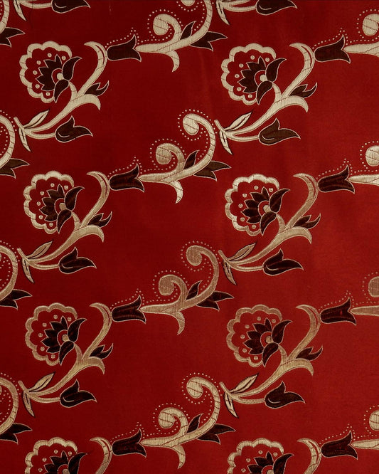 Red Gold Floral Silk Brocade Fabric (30 in.) Sold By The Yard