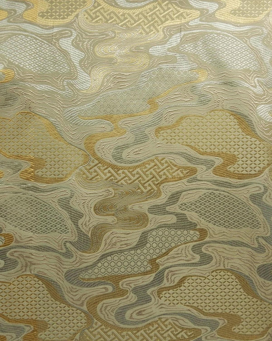 Yellow Abstract Silk Brocade Fabric (30 in.) Sold By The Yard