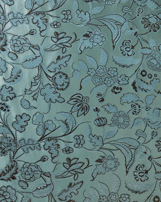 Teal Blue Brown Floral Silk Brocade Fabric (30 in.) Sold By The Yard