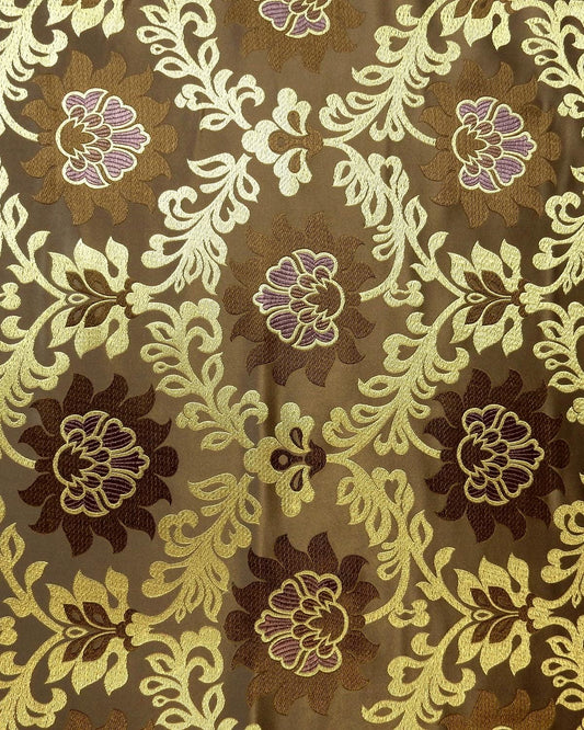 Brown Gold Floral Silk Brocade Fabric (30 in.) Sold By The Yard