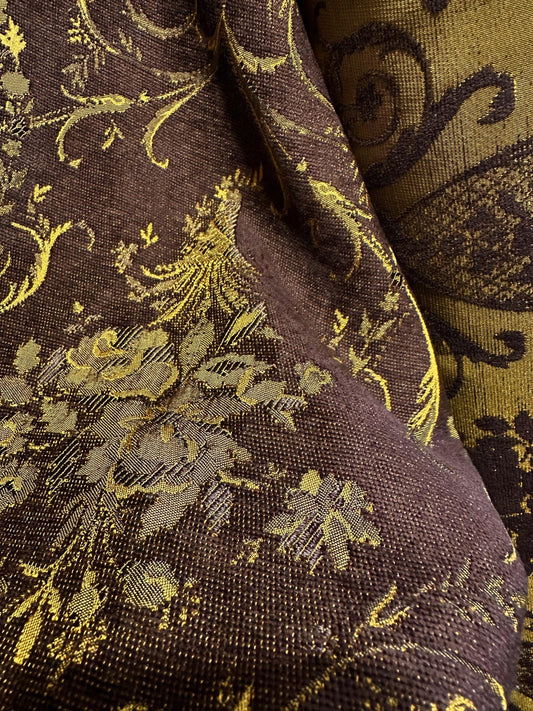 BROWN GOLD Floral  Damask Chenille Upholstery Drapery Fabric (54 in.) Sold By The Yard