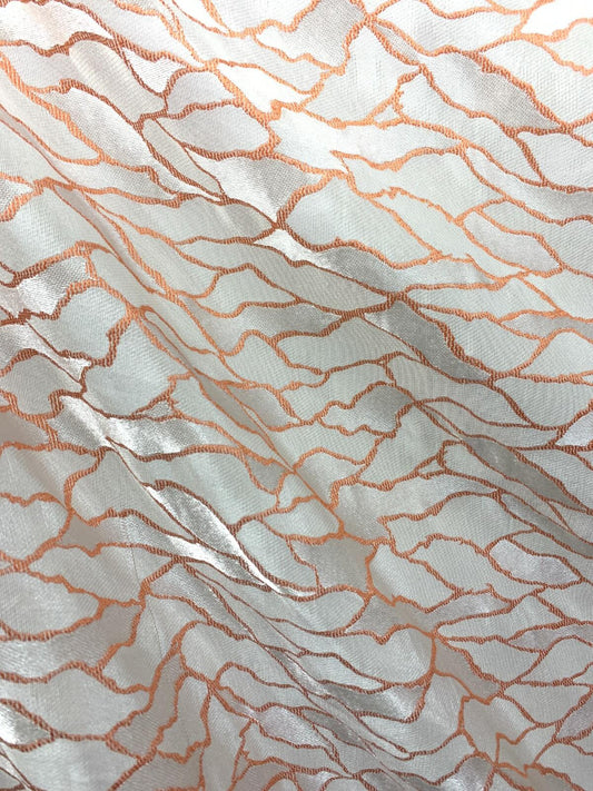 WHITE ORANGE Abstract Brocade Upholstery Drapery Fabric (54 in.) Sold By The Yard