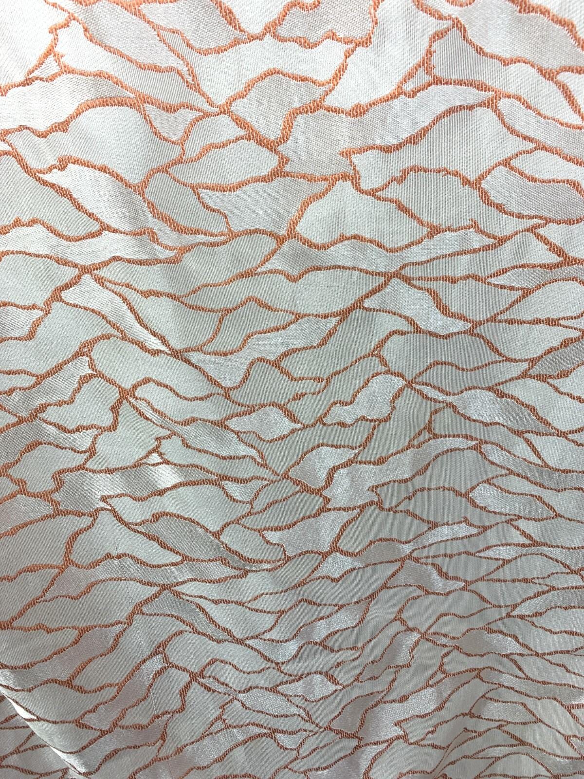 WHITE ORANGE Abstract Brocade Upholstery Drapery Fabric (54 in.) Sold By The Yard