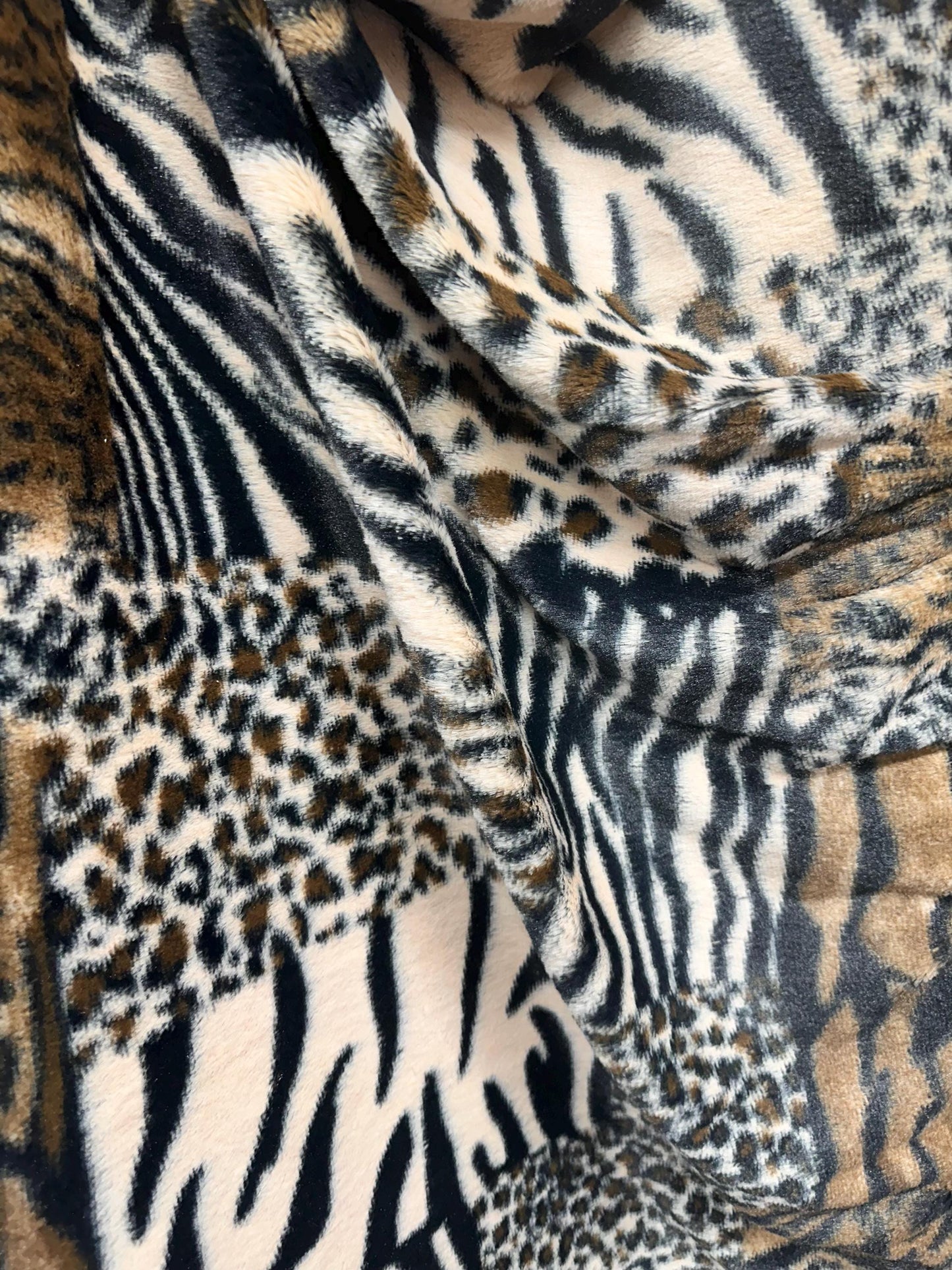 BROWN BLACK Animal Print Short Soft Faux Fake Fur Fabric (60 in.) Sold By The Yard