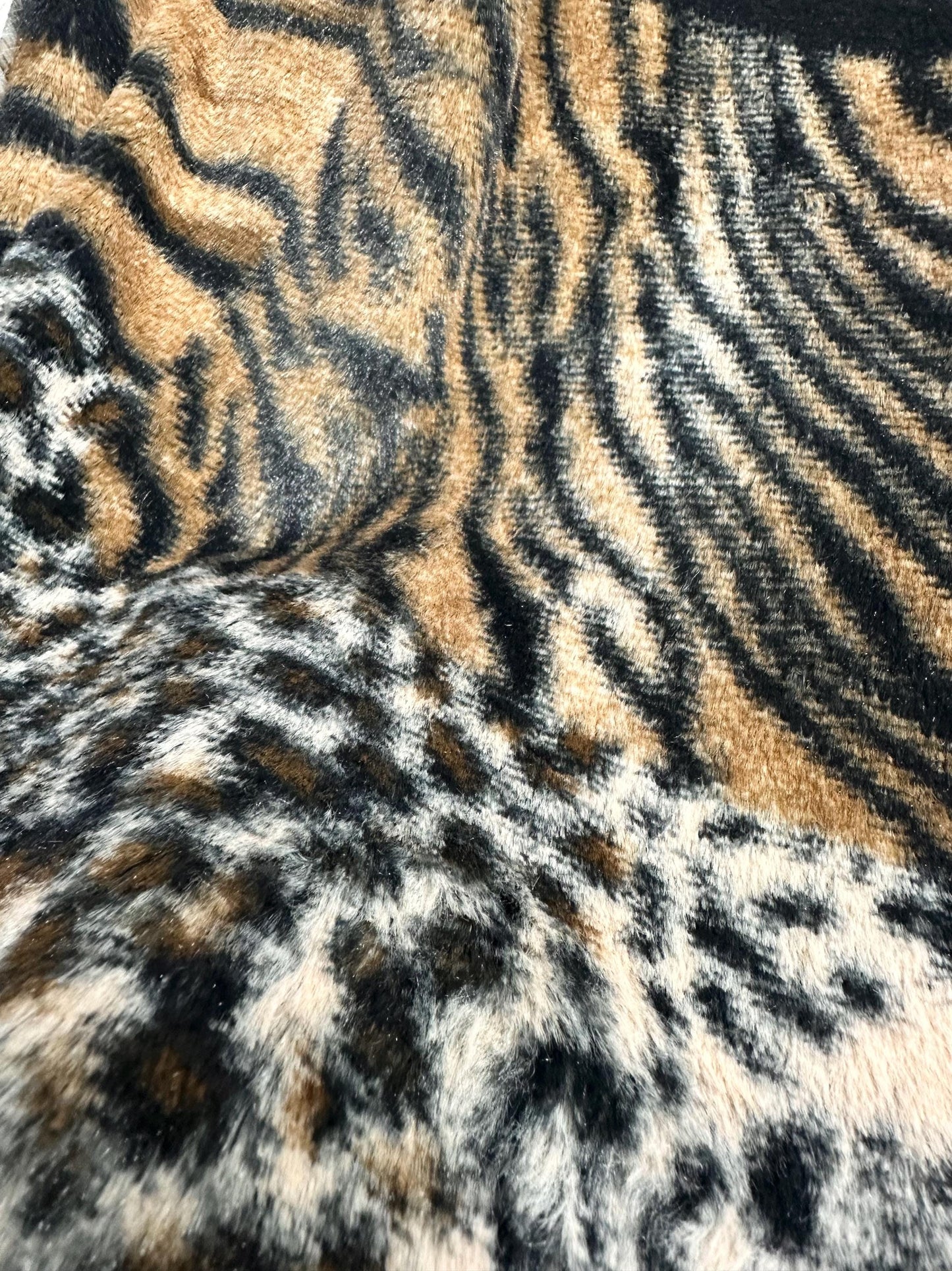 BROWN BLACK Animal Print Short Soft Faux Fake Fur Fabric (60 in.) Sold By The Yard