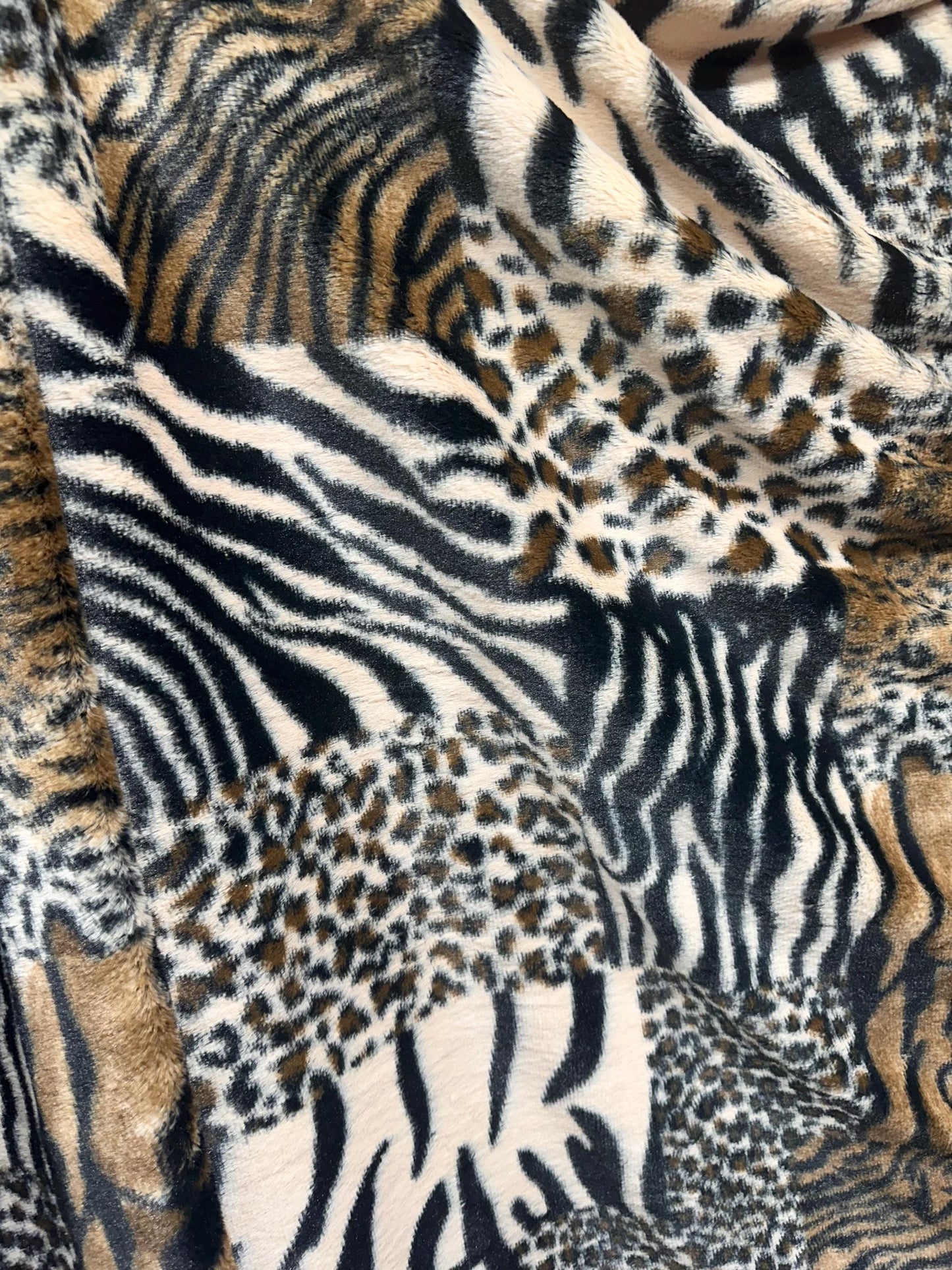 BROWN BLACK Animal Print Short Soft Faux Fake Fur Fabric (60 in.) Sold By The Yard