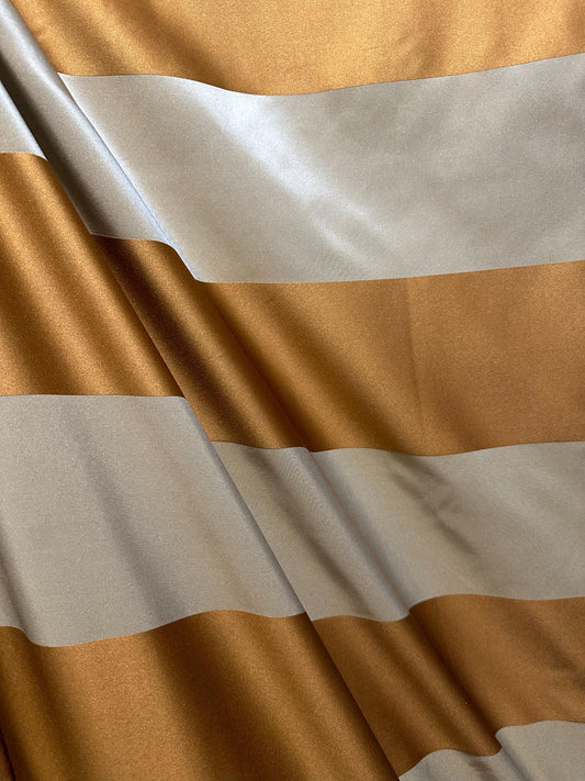 DARK GOLD BEIGE Striped Taffeta Brocade Drapery Fabric (54 in.) Sold By The Yard