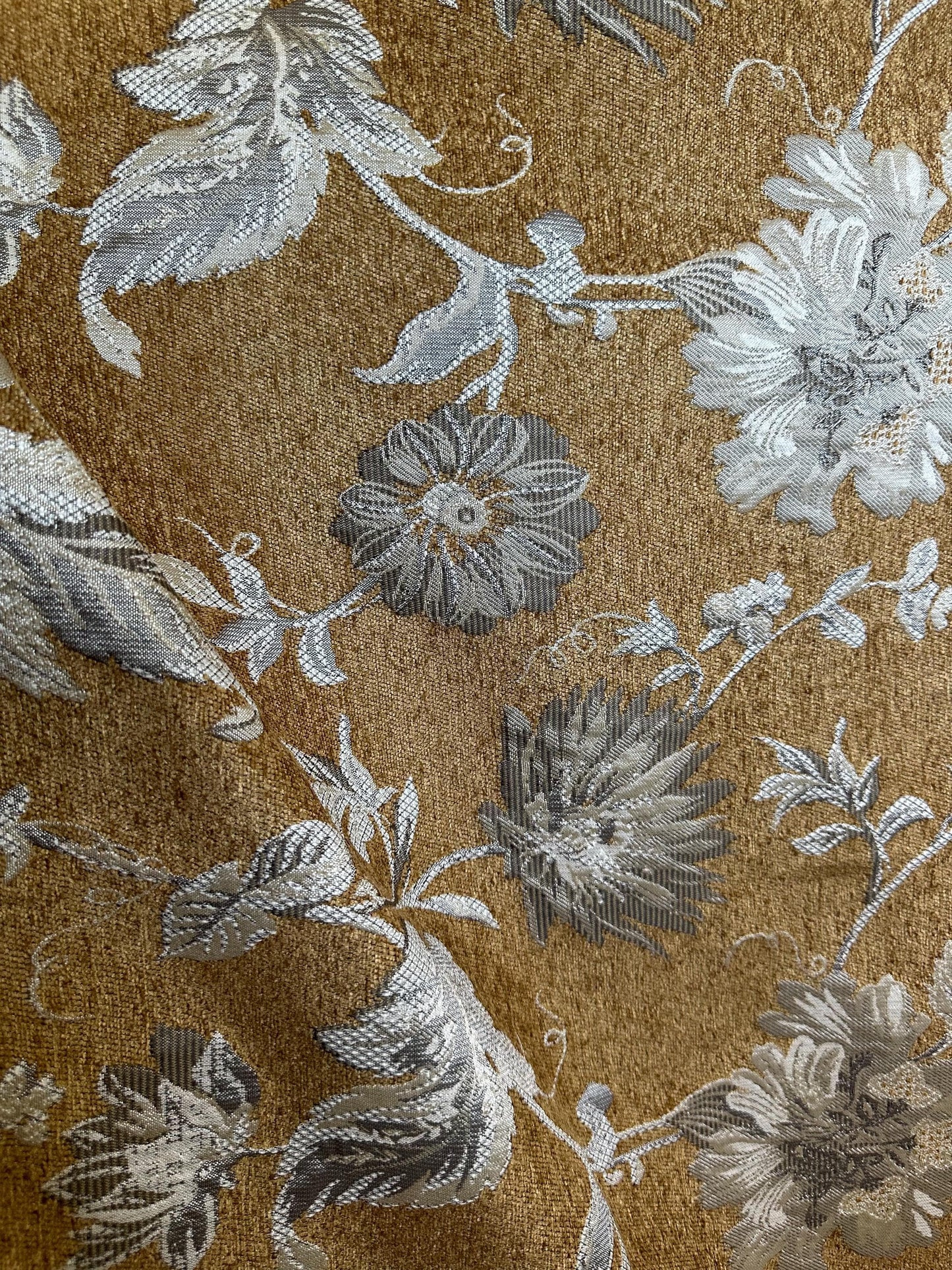 GOLDEN BROWN BEIGE Floral Chenille Upholstery Fabric (54 in.) Sold By The Yard