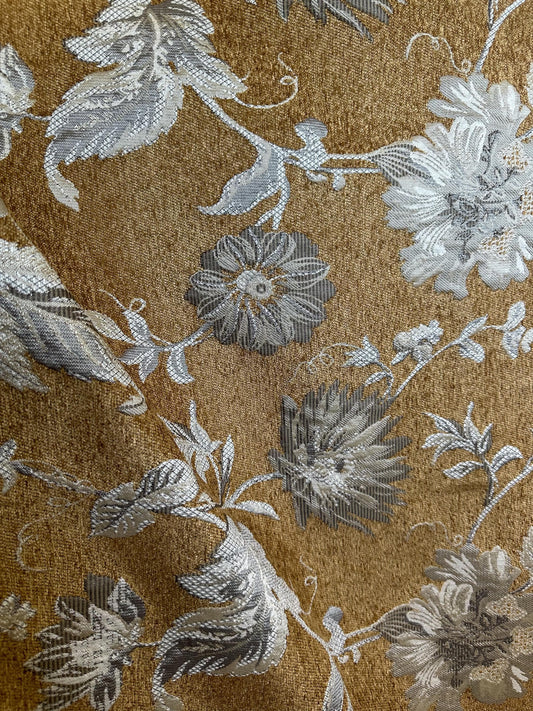 GOLDEN BROWN BEIGE Floral Chenille Upholstery Fabric (54 in.) Sold By The Yard