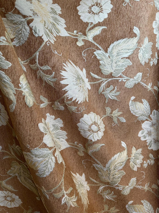 PEACH BROWN BEIGE Floral Chenille Upholstery Fabric (54 in.) Sold By The Yard