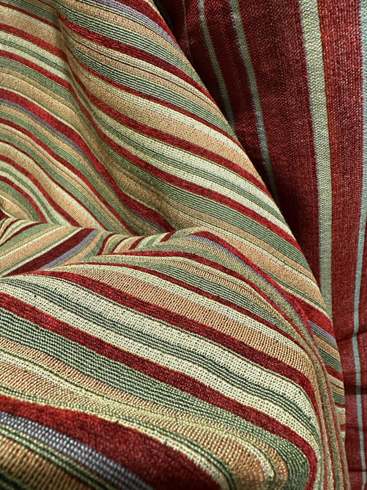 BURGUNDY GREEN Striped Chenille Upholstery Brocade Fabric (54 in.) Sold By The Yard