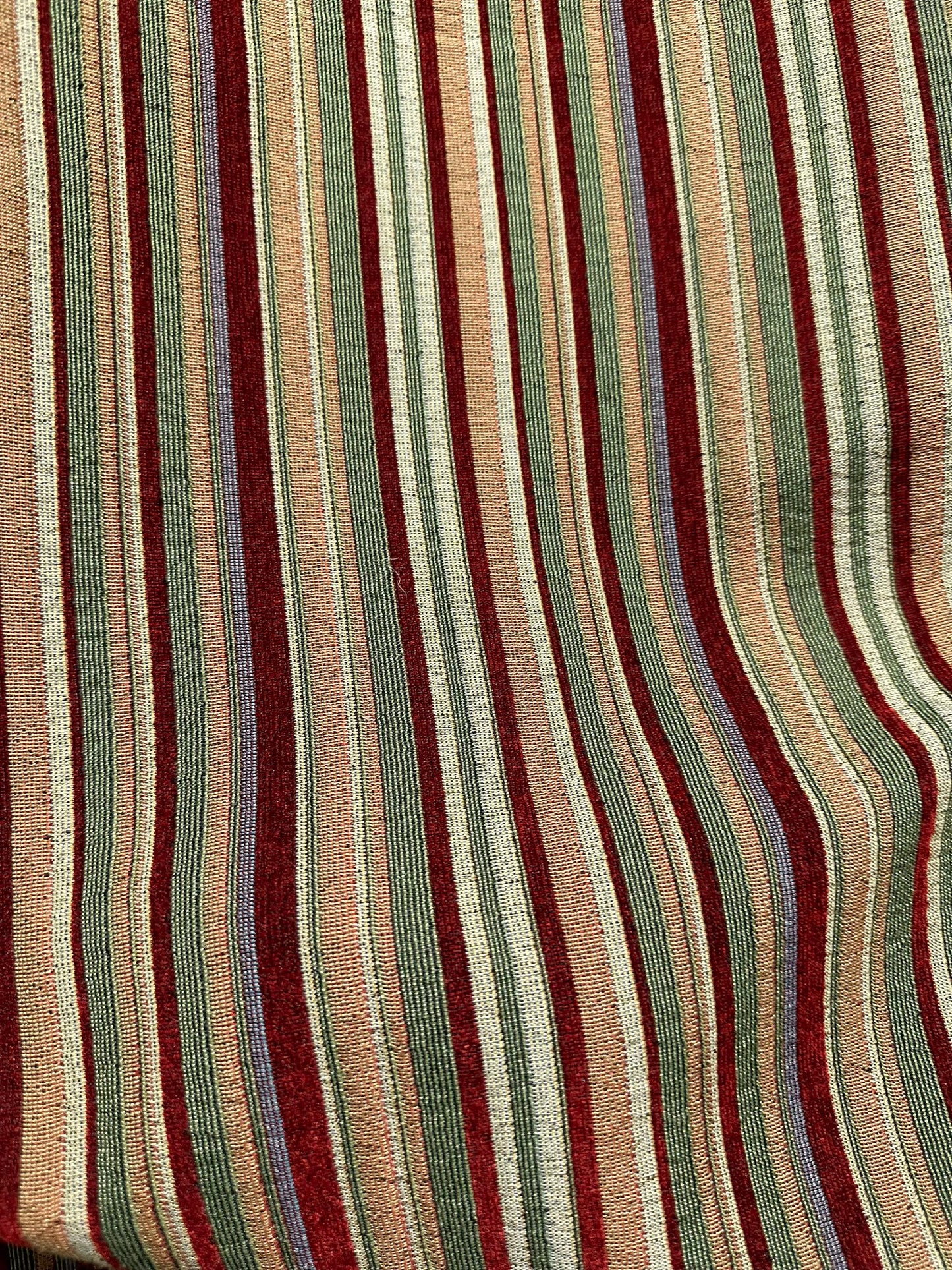 BURGUNDY GREEN Striped Chenille Upholstery Brocade Fabric (54 in.) Sold By The Yard