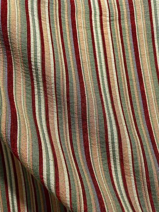 BURGUNDY GREEN Striped Chenille Upholstery Brocade Fabric (54 in.) Sold By The Yard