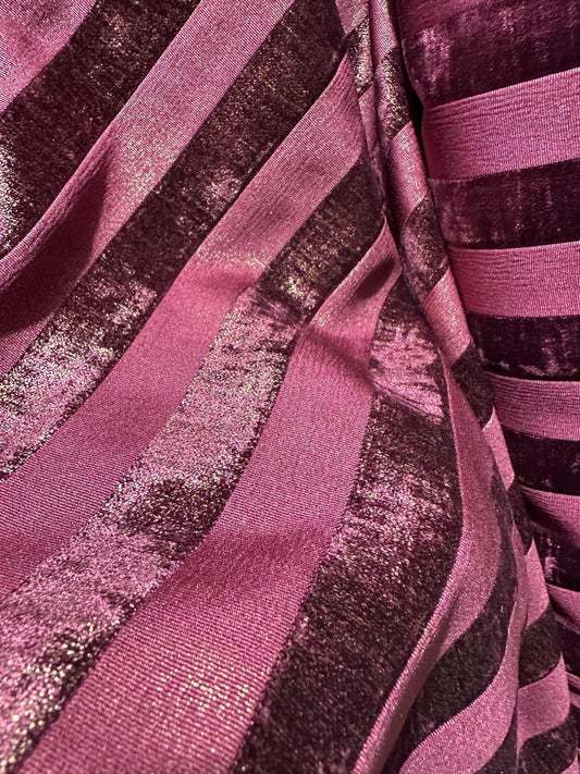 PLUM PURPLE GOLD Striped Chenille Upholstery Fabric (54 in.) Sold By The Yard