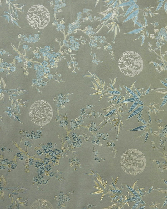 Light Green Floral Silk Brocade Fabric (30 in.) Sold By The Yard