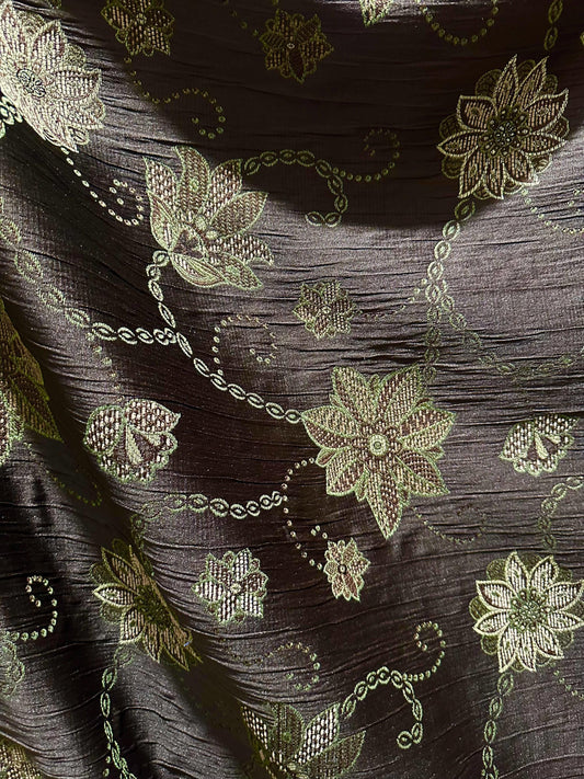 DARK BROWN GREEN Floral Chenille Upholstery Brocade Fabric (56 in.) Sold By The Yard