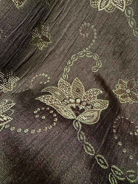 DARK BROWN GREEN Floral Chenille Upholstery Brocade Fabric (56 in.) Sold By The Yard
