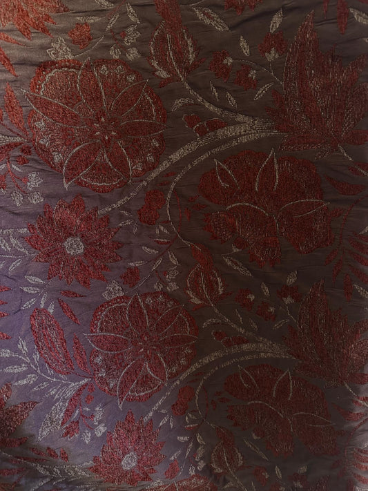 BROWN COPPER RED Floral Chenille Upholstery Brocade Fabric (56 in.) Sold By The Yard