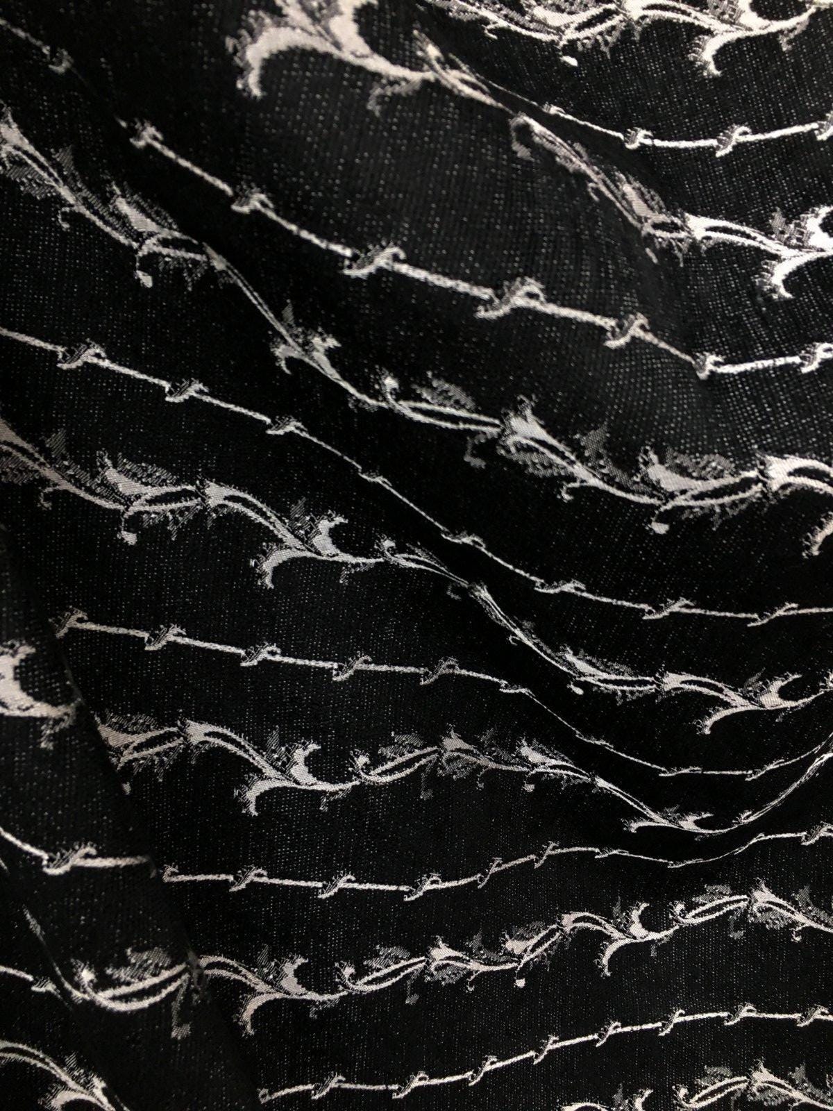 BLACK SILVER Floral Chenille Upholstery Fabric (54 in.) Sold By The Yard