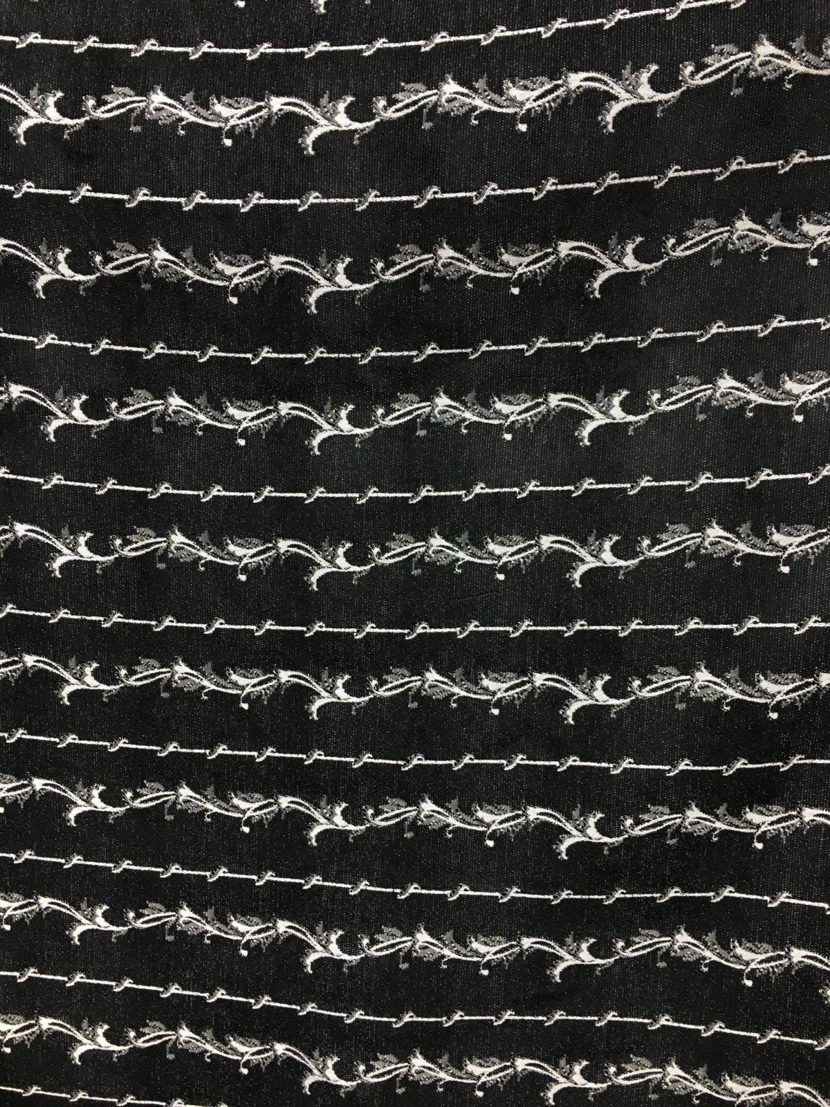 BLACK SILVER Floral Chenille Upholstery Fabric (54 in.) Sold By The Yard