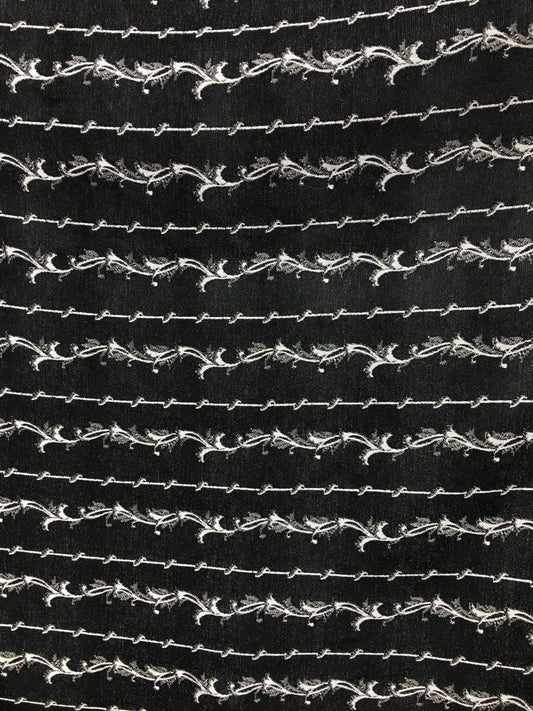 BLACK SILVER Floral Chenille Upholstery Fabric (54 in.) Sold By The Yard