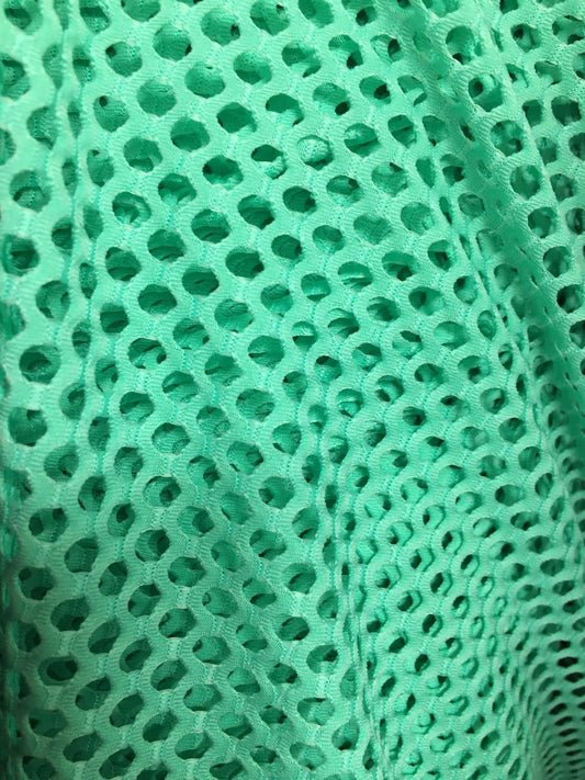 MINT GREEN Fishnet Mesh Small Hole Stretch Spandex Fabric (60 in.) Sold By The Yard