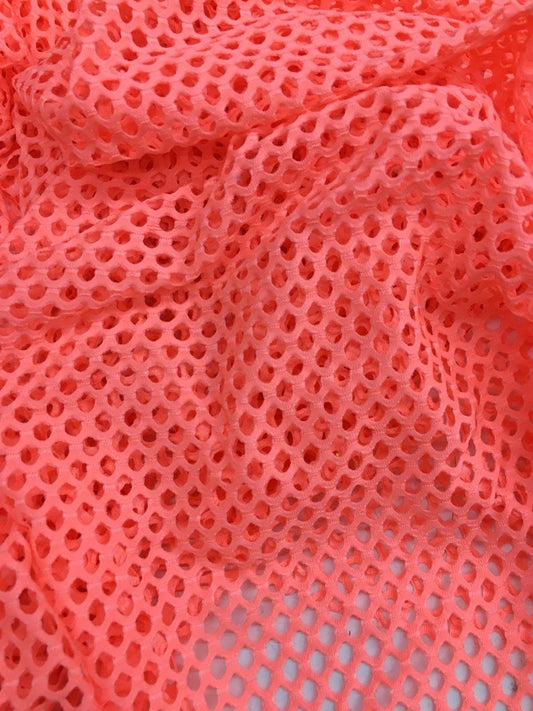 BRIGHT CORAL Fishnet Mesh Small Hole Stretch Spandex Fabric (60 in.) Sold By The Yard