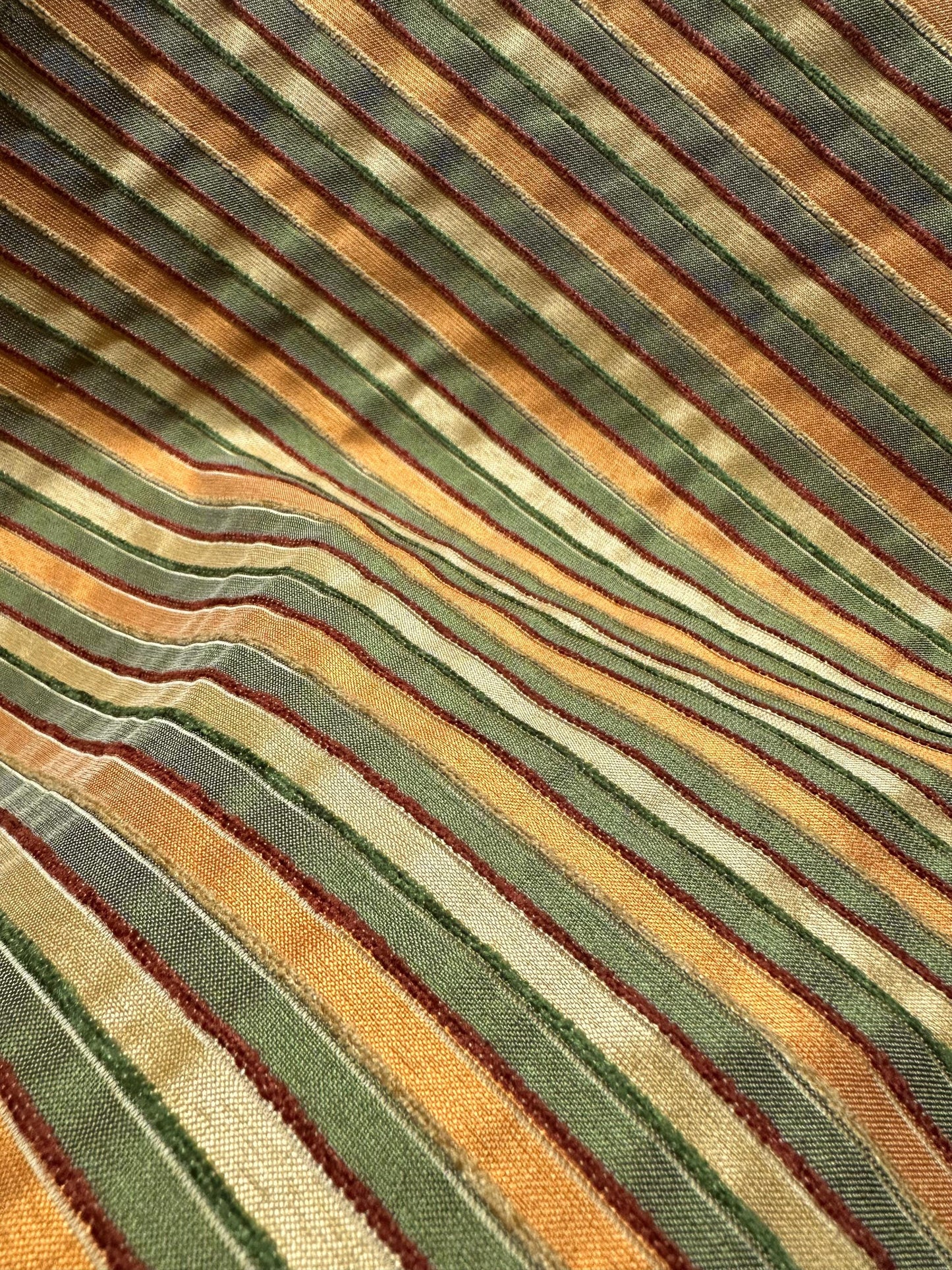ORANGE GREEN Striped Chenille Upholstery Brocade Fabric (54 in.) Sold By The Yard