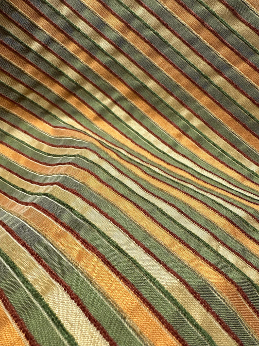 ORANGE GREEN Striped Chenille Upholstery Brocade Fabric (54 in.) Sold By The Yard