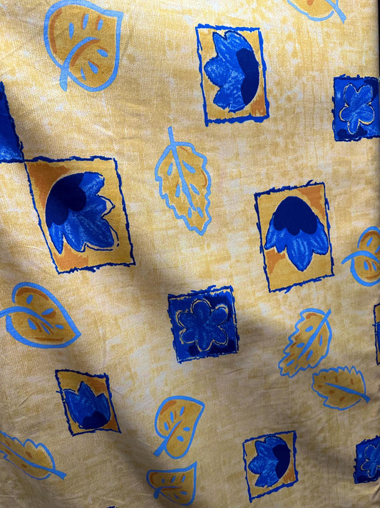 YELLOW BLUE Floral Leaves Printed Cotton Home Decor Fabric (54 in.) By The Yard