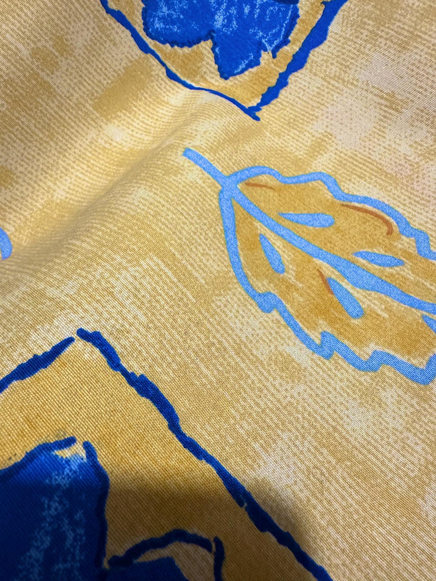 YELLOW BLUE Floral Leaves Printed Cotton Home Decor Fabric (54 in.) By The Yard