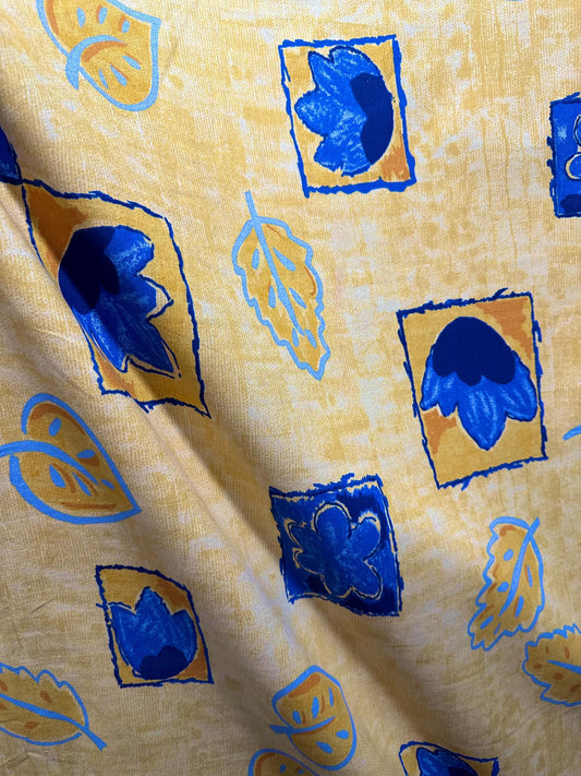 YELLOW BLUE Floral Leaves Printed Cotton Home Decor Fabric (54 in.) By The Yard