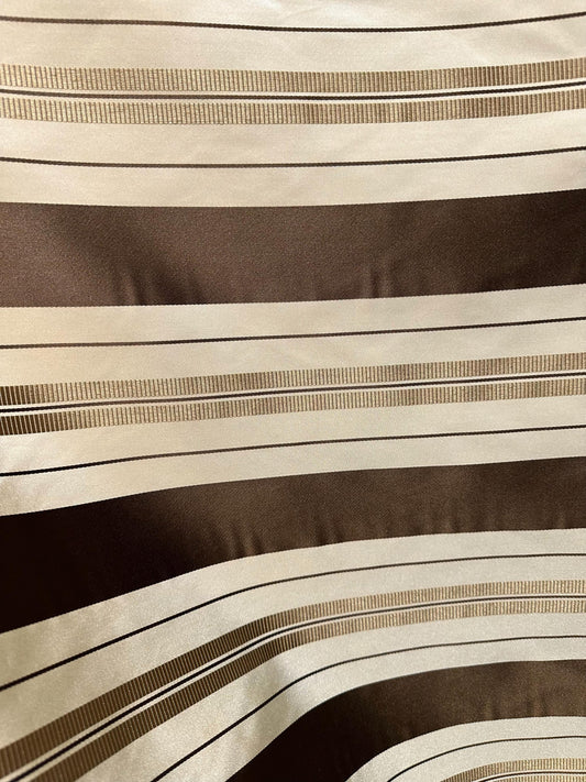 BEIGE BROWN GOLD Striped Taffeta Brocade Drapery Fabric (54 in.) Sold By The Yard