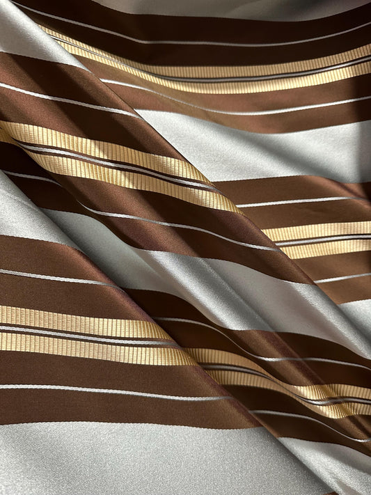 Light Blue Brown Gold Striped Taffeta Brocade Drapery Fabric (54 in.) Sold By The Yard