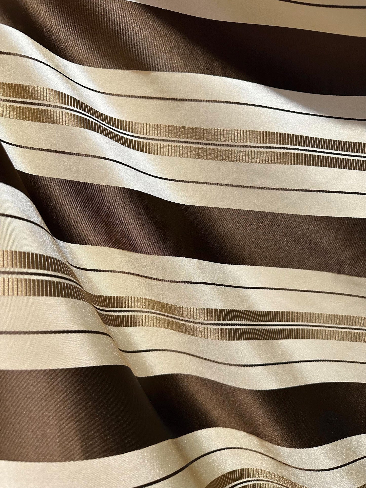 BEIGE BROWN GOLD Striped Taffeta Brocade Drapery Fabric (54 in.) Sold By The Yard