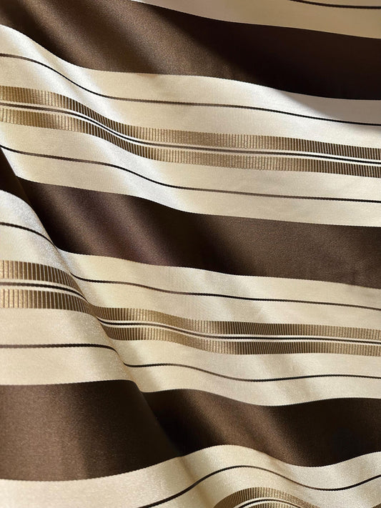 BEIGE BROWN GOLD Striped Taffeta Brocade Drapery Fabric (54 in.) Sold By The Yard