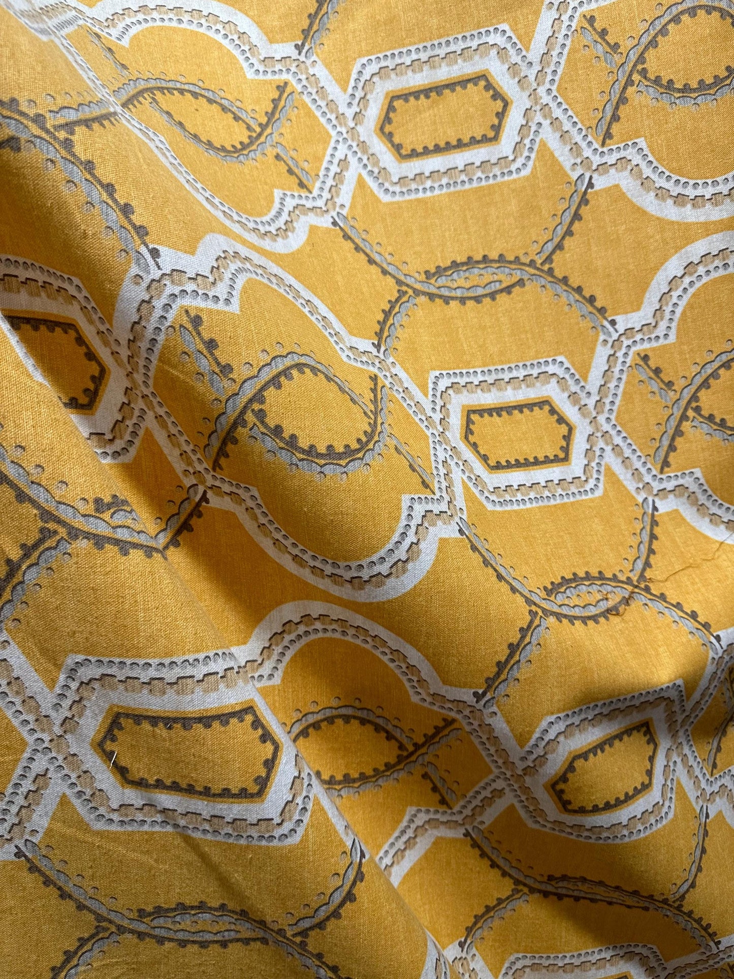 GOLD WHITE Printed Upholstery Drapery Cotton Fabric (54 in.) Sold By The Yard