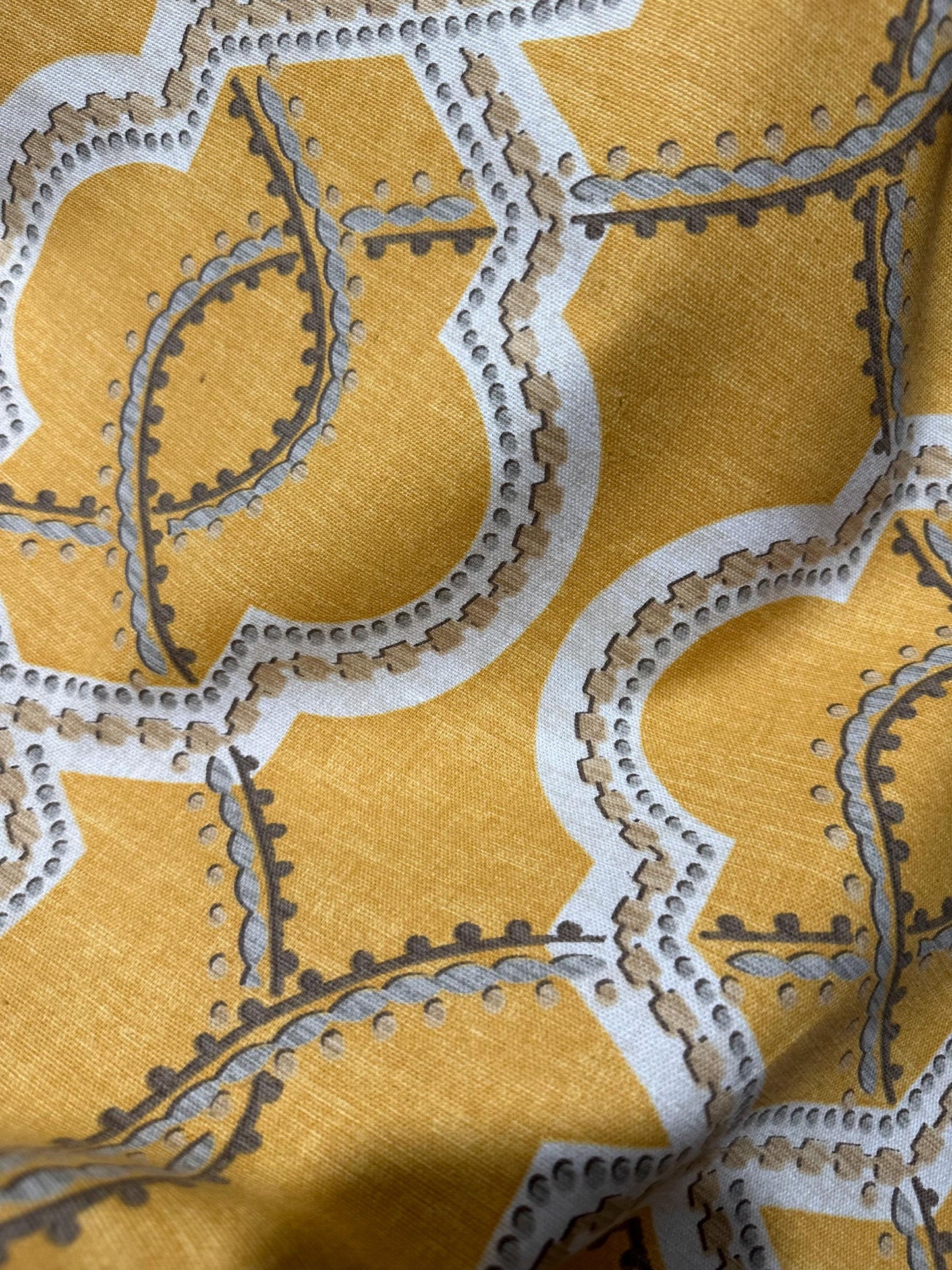 GOLD WHITE Printed Upholstery Drapery Cotton Fabric (54 in.) Sold By The Yard